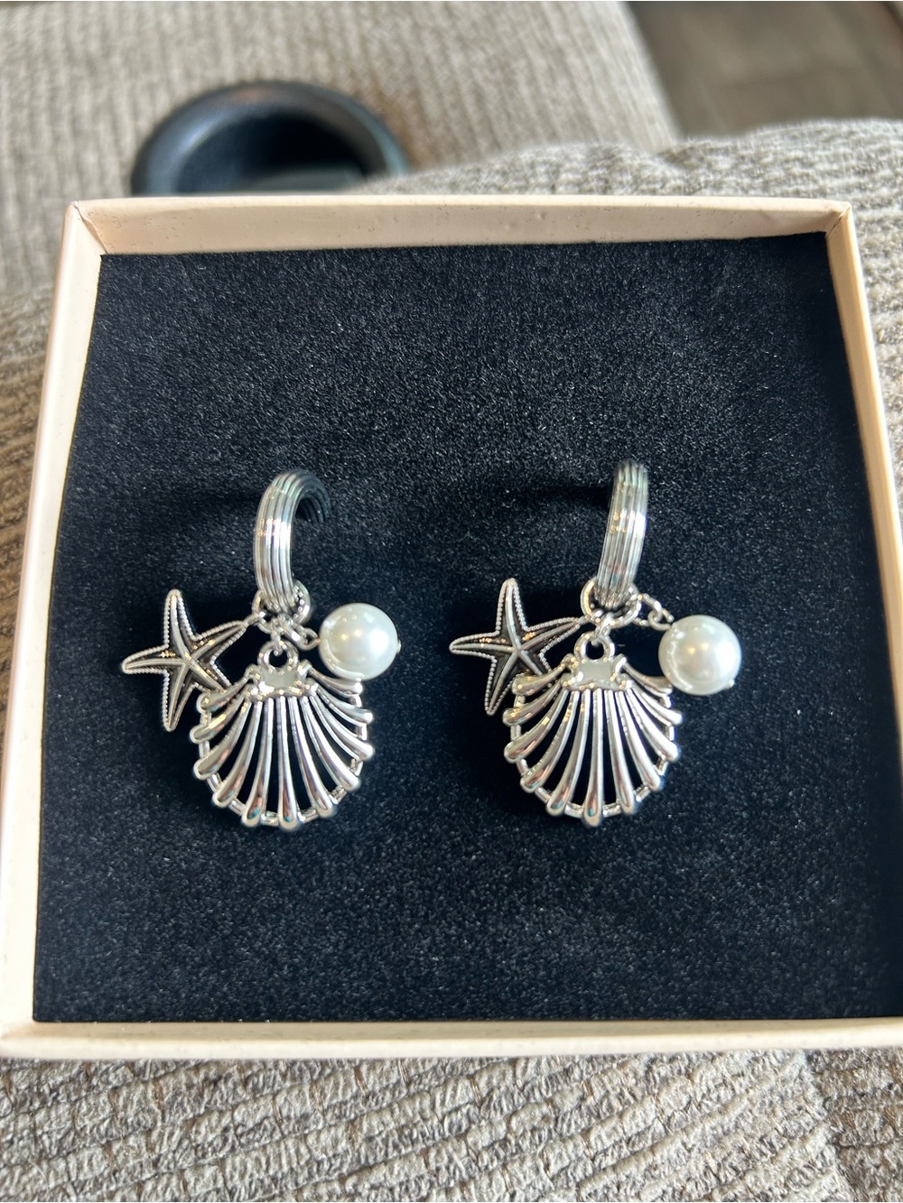 Silver Shell & Star Pearl Drop Earrings - Women Jewelry